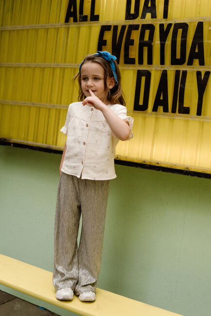 DAILY7 Pantalon évasé METALLIC WIDE PANTS en beige - large