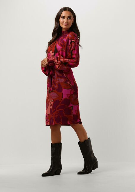 Roze JANSEN AMSTERDAM Mini jurk WFP598 DRESS PRINT WITH SMOCKED TURTLE NECK - large