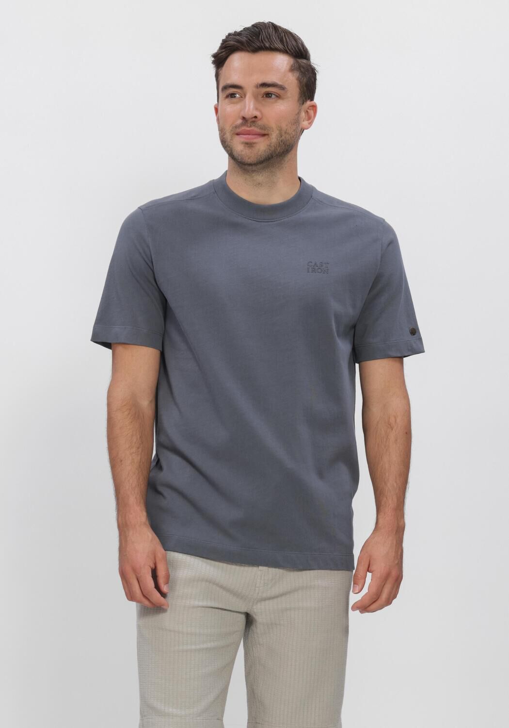 Donkergrijze CAST IRON T-shirt SHORT SLEEVE R-NECK REGULAR FIT SINGLE JERSEY - large