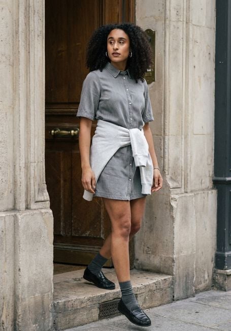 OBJECT Mini robe OBJFRAMA 2/4 RE DENIM DRESS en gris - large