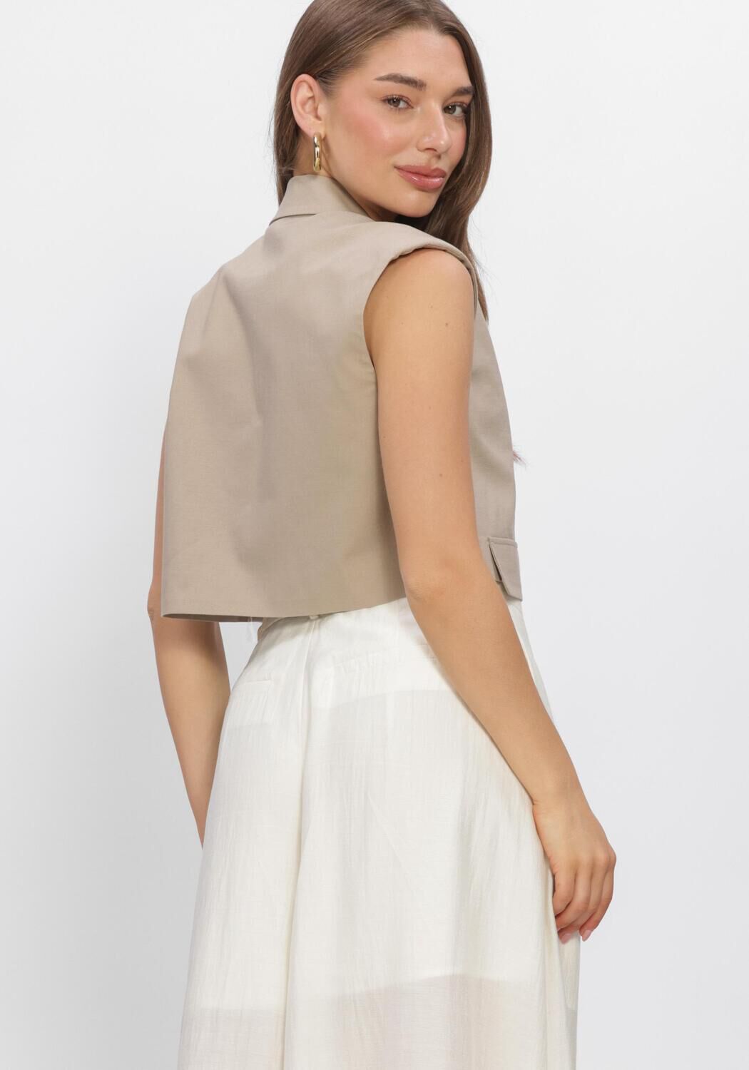 Beige CO'COUTURE Top LEILACC LINEN CROP VEST - large