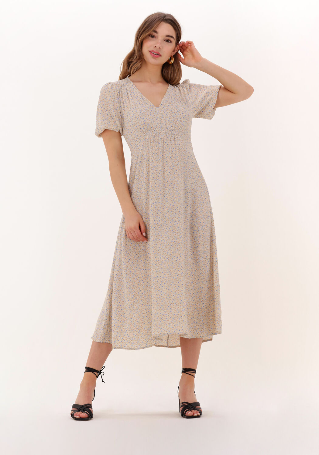 Beige MODSTROM Midi jurk RAVEN LONG PRINT DRESS Omoda