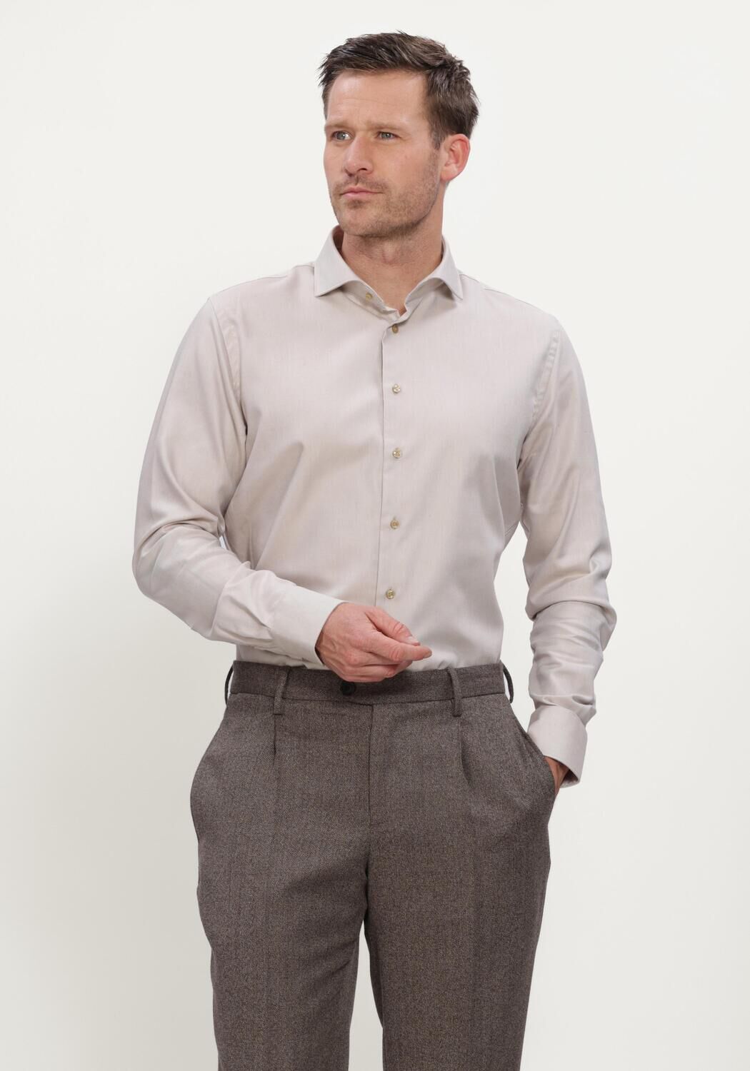 Beige PROFUOMO Klassiek overhemd CLASSIC - large