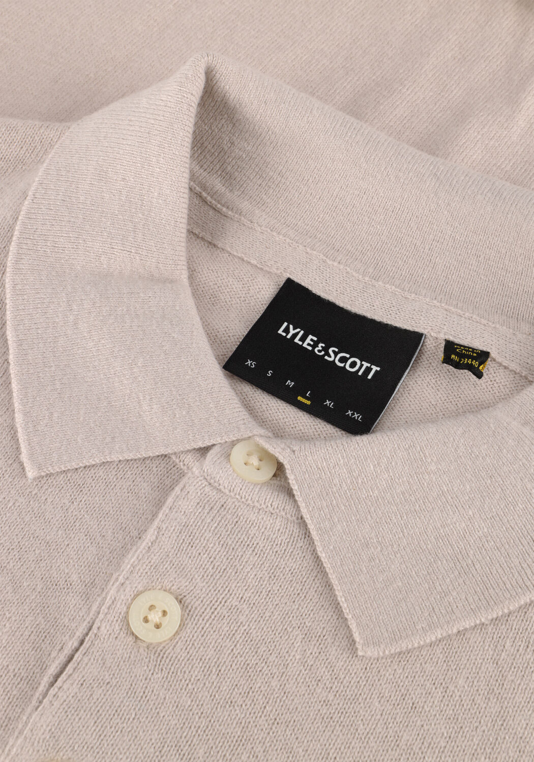 Beige LYLE & SCOTT Trui COTTON MERINO LONG SLEEVE KNITTED POLO - large