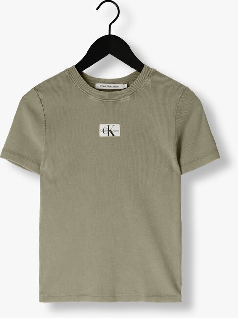 Groene CALVIN KLEIN T-shirt LABEL WASHED RIB SLIM TEE - large