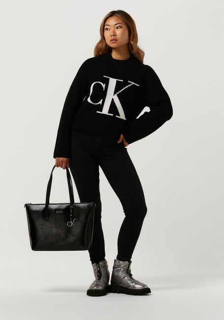 Zwarte CALVIN KLEIN Trui BLOWN UP CK HIGH NECK SWEATER - large