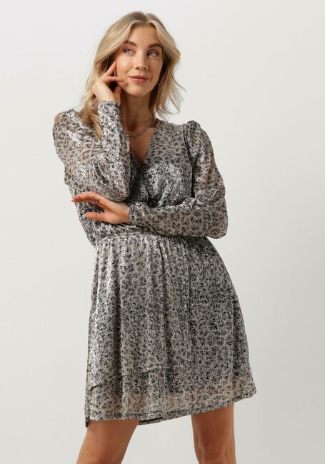 ALIX THE LABEL Mini robe LADIES KNITTED LEOPARD SHINY WRAP DRESS en argent - large