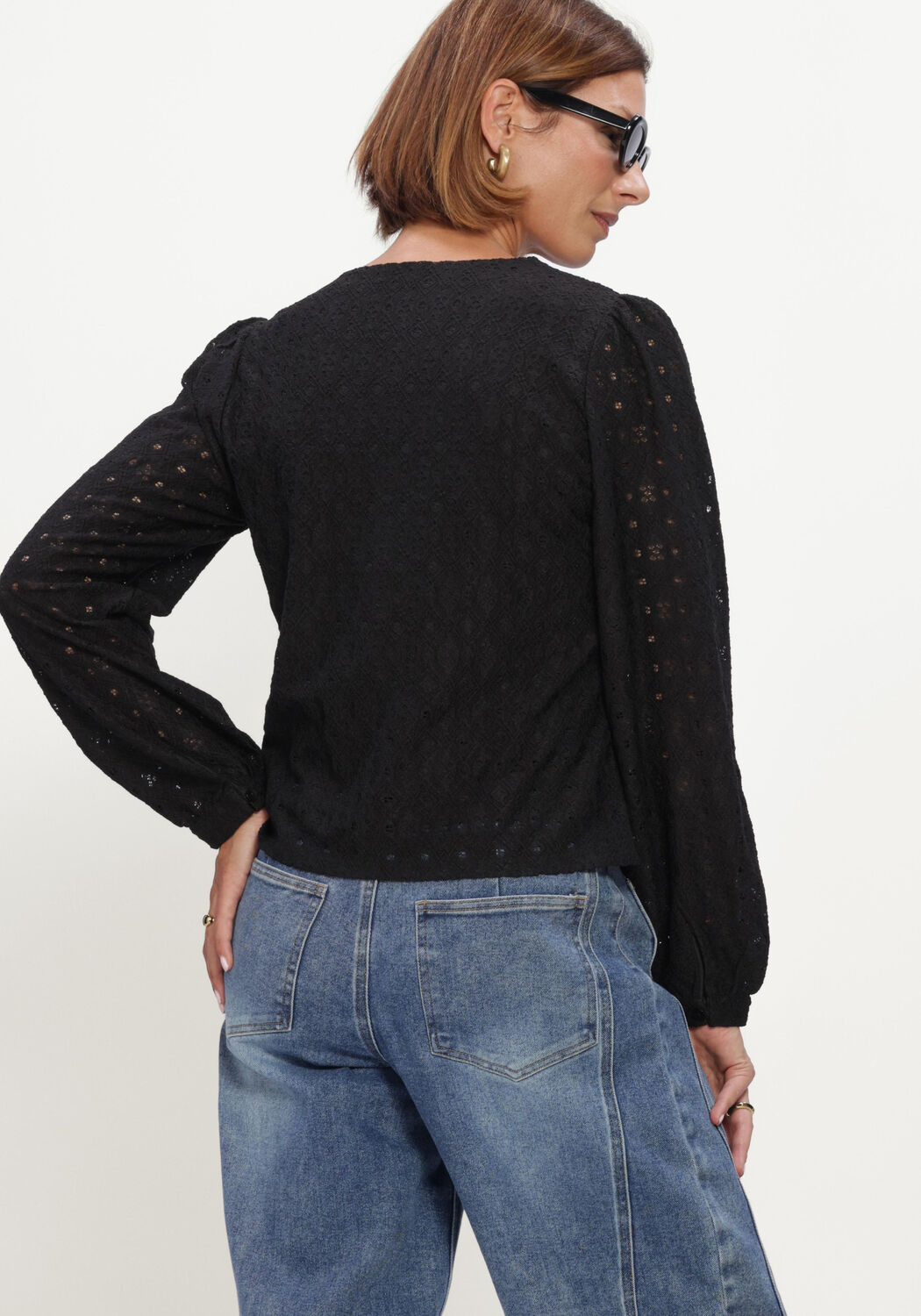 Zwarte OBJECT Top OBJLAILA L/S V-NECK TOP NOOS - large