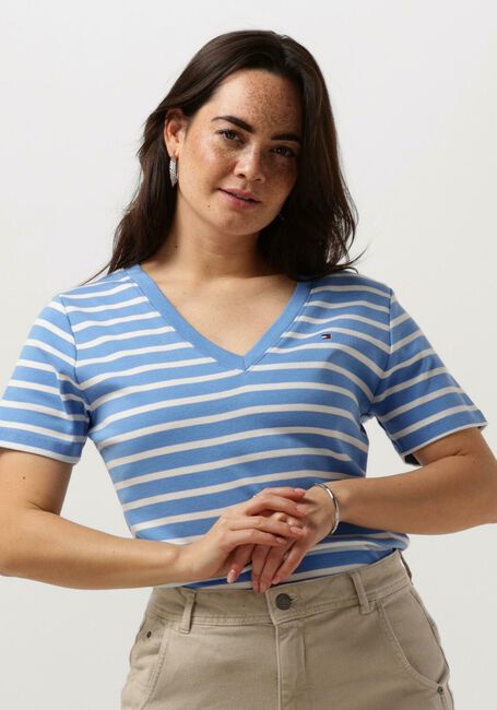 Lichtblauwe TOMMY HILFIGER T-shirt NEW SLIM CODY V-NECK SS - large