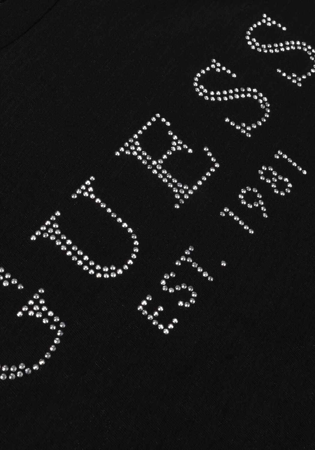 Zwarte GUESS T-shirt SS GUESS 1981 CRYSTAL EASY TEE - large