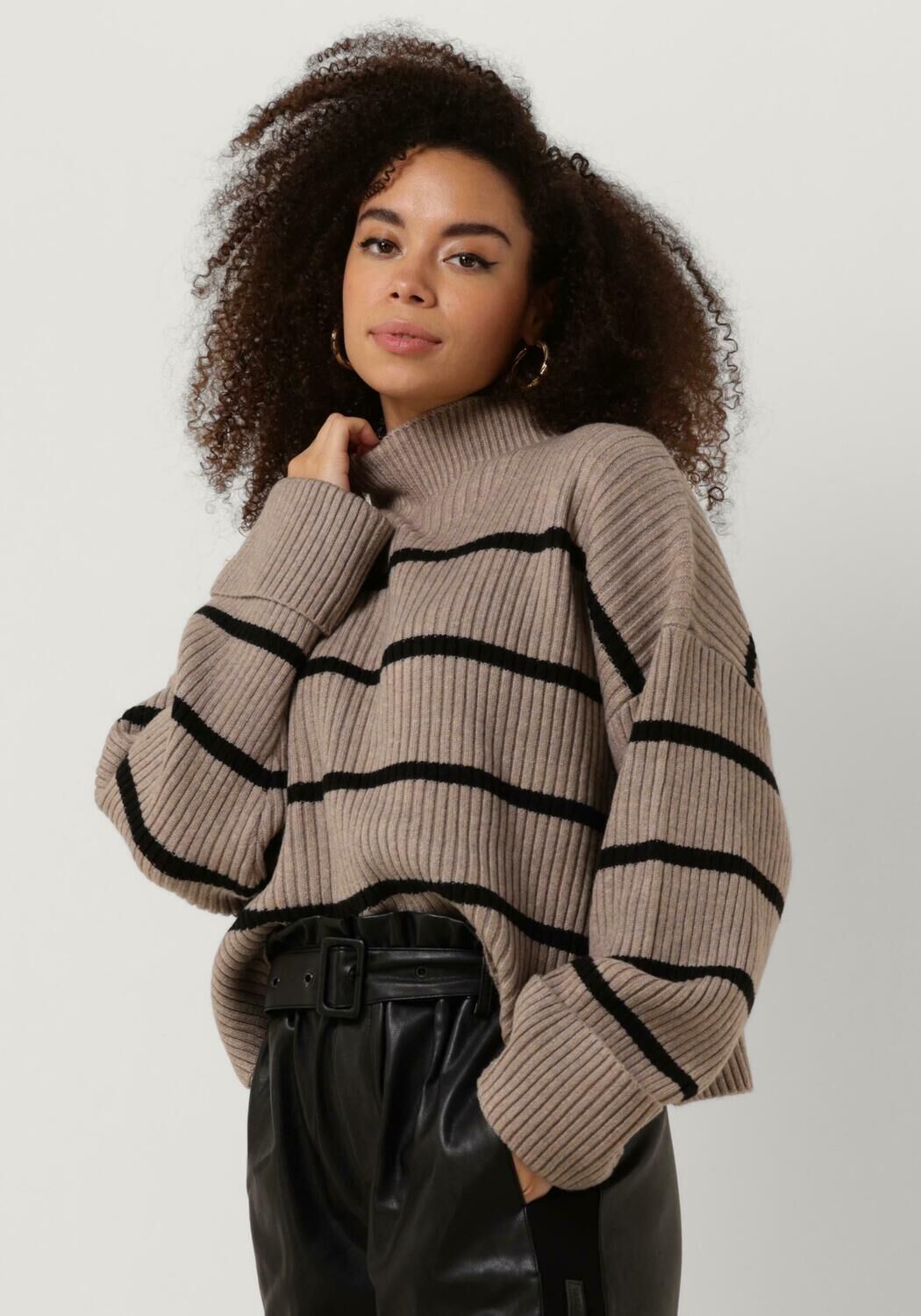 Taupe CO COUTURE Trui ROW STRIPE BOX CROP KNIT Omoda