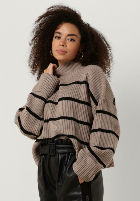 CO'COUTURE Pull ROW STRIPE BOX CROP KNIT en taupe - large