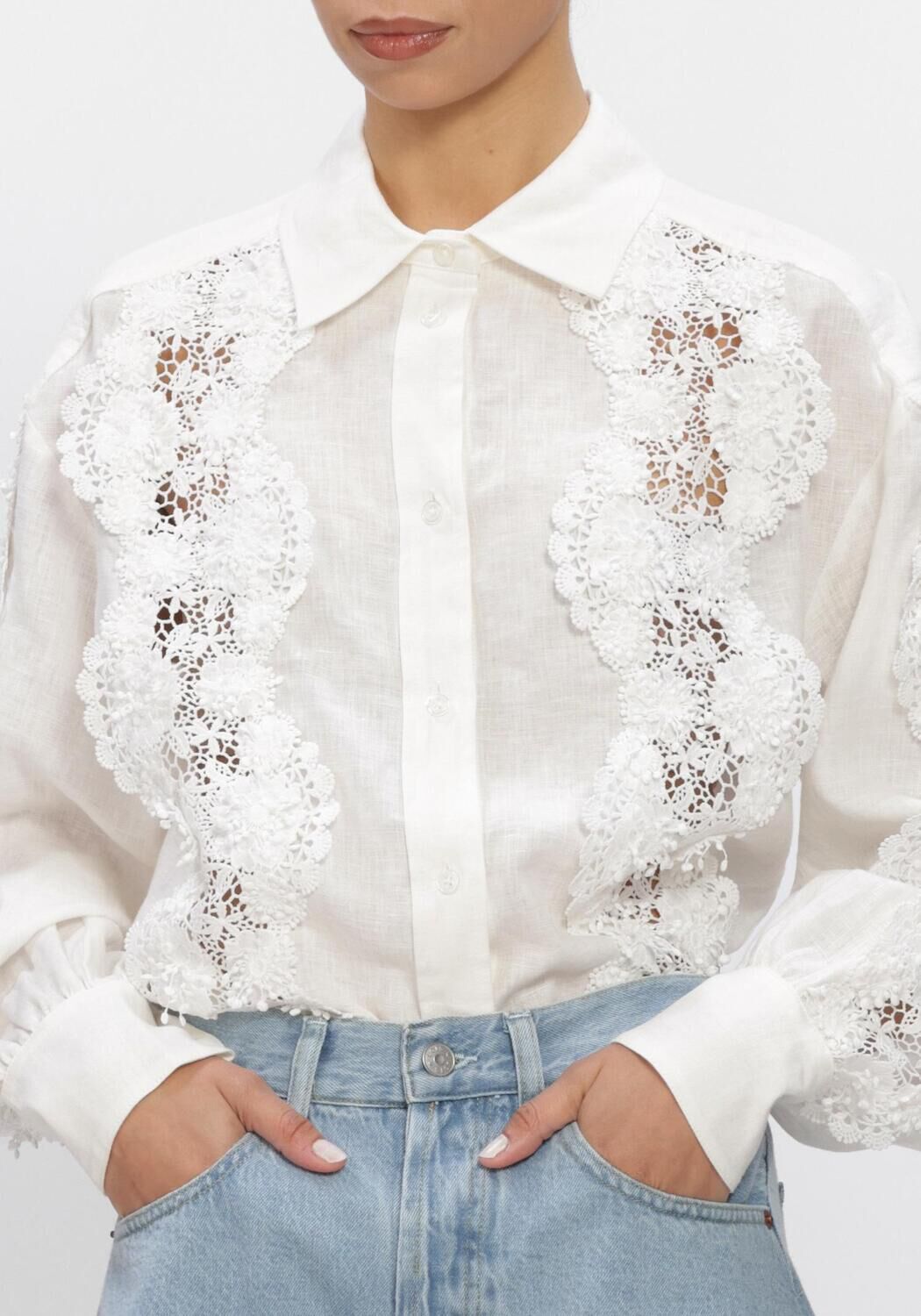 DANTE6 AMANDYNE LACE DETAIL SHIRT Blouses en blanc - large