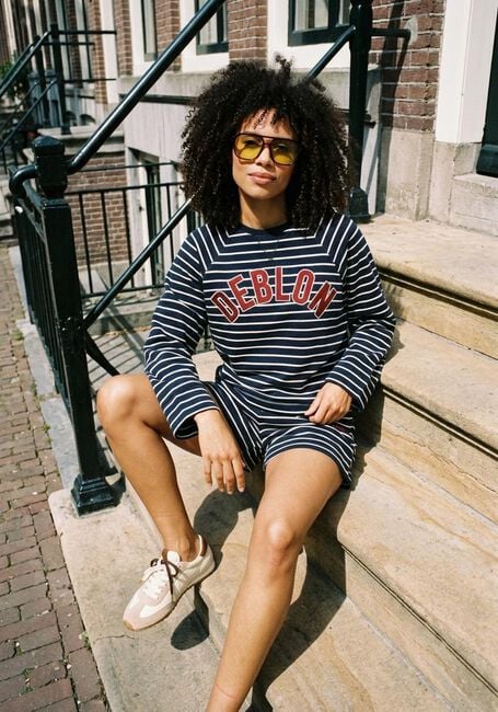 Donkerblauwe DEBLON SPORTS Sweater DANA STRIPED SWEATER - large
