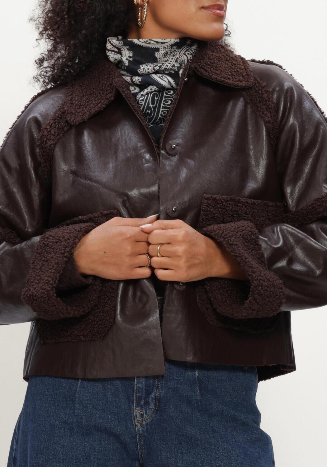 Bruine Y.A.S. Leren jas YASFILIA LS JACKET - large
