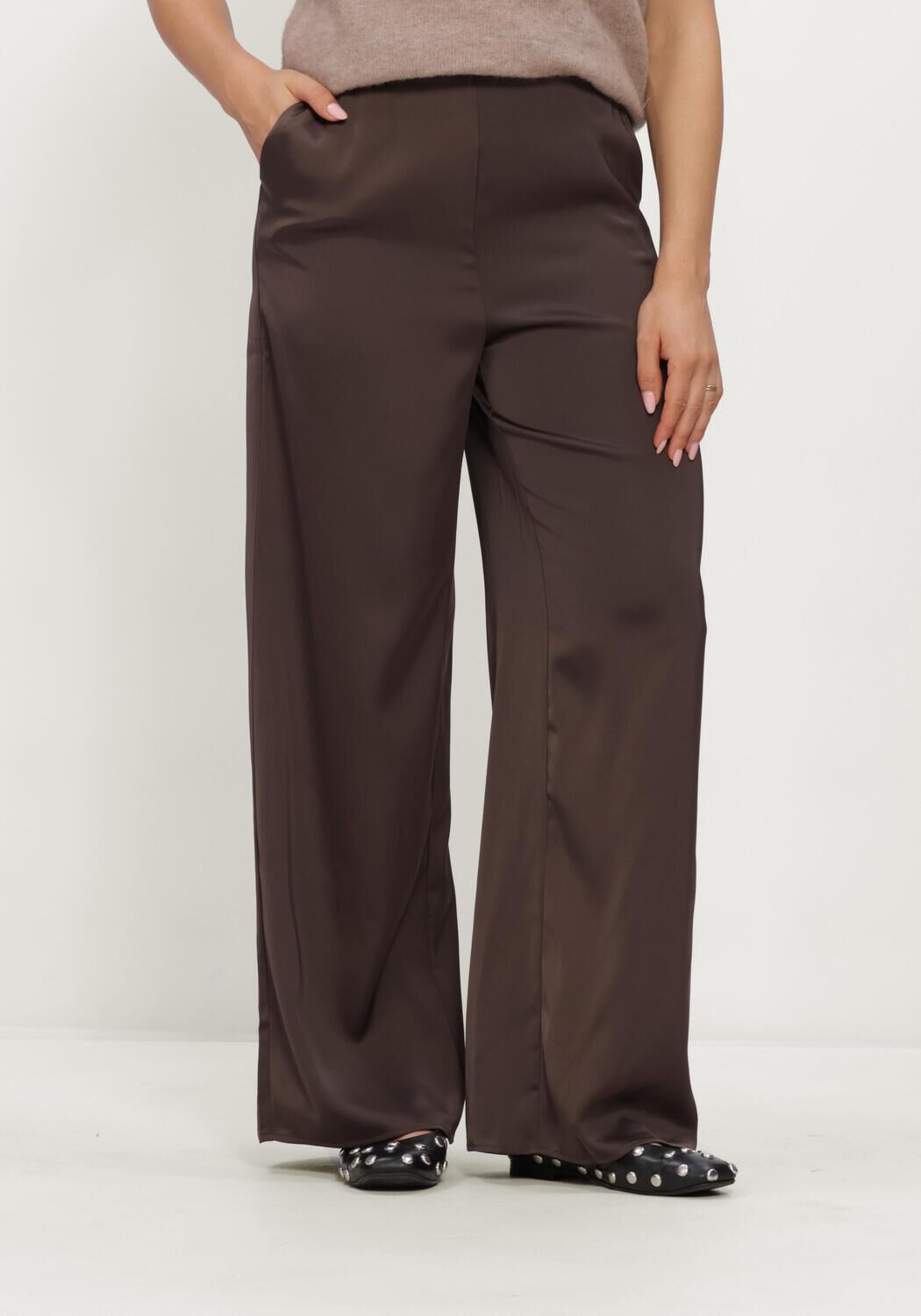 Bruine Y.A.S. Wijde broek YASPELLA HW WIDE PANTS - large