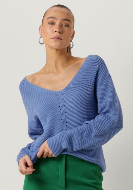 Blauwe MINUS Trui MIEKE V-NECK KNIT PULLOVER - large