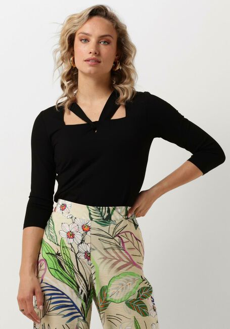 JANSEN AMSTERDAM Haut V130 JERSEY UNI TOP 3/4 SLEEVE KNOTDETAIL AT NECKLINE en noir - large