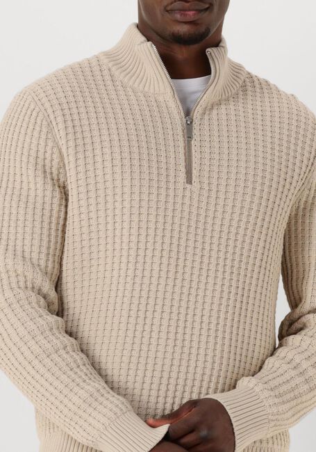 SELECTED HOMME Pull SLHTOM LS KNIT STRUCTURE HALF ZIP en beige - large