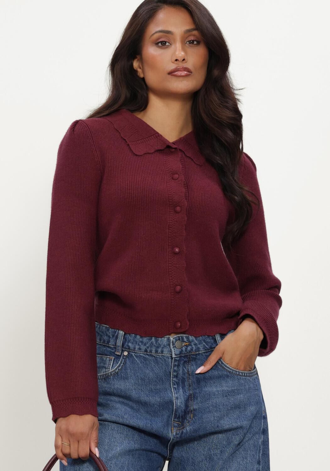 OBJECT Pull OBJPARYA THESS L/S RE KNIT CARDIGAN Bordeaux - large