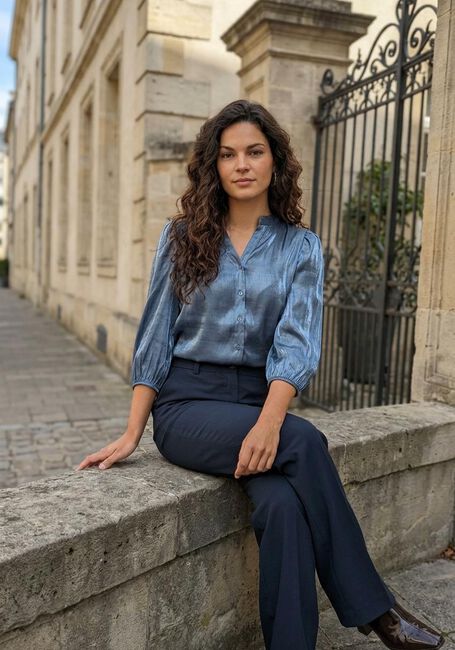 Blauwe JANSEN AMSTERDAM  BO BLOUSE SQL 782 3/4 PUFF SLEEVE - large