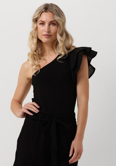 JANSEN AMSTERDAM Haut V367 JERSEY SOLID ONE SHOULDER SINGLET WITH RUFFLE en noir - large