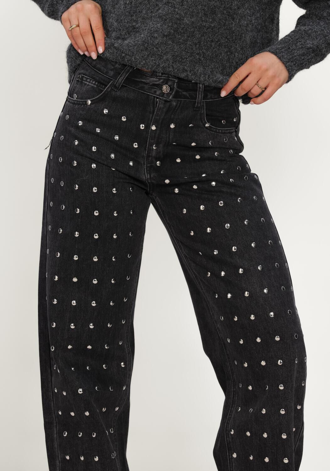 Zwarte HAUTE L'AMITI&Eacute; Straight leg jeans FLIP WAIST RIVET TALL JEANS - large