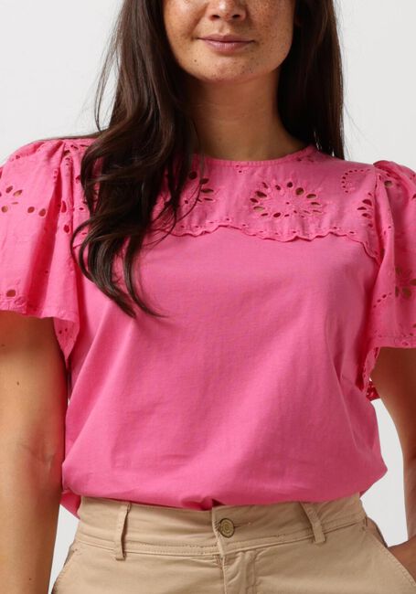 SUMMUM T-shirt TOP JERSEY AND BRODERIE MIX en rose - large