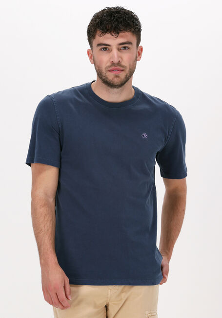 Donkerblauwe SCOTCH & SODA T-shirt GARMENT-DYED CREWNECK TEE WITH EMBROIDERY LOGO - large