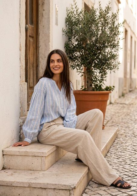 MOS MOSH SAFI STRIPED LINEN SHIRT Blouses Bleu clair - large