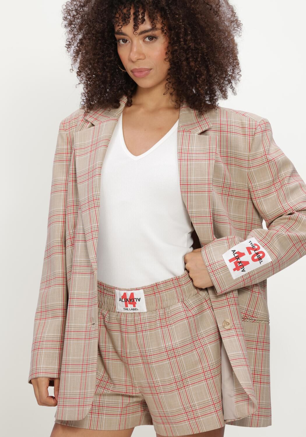ALIX THE LABEL Blazer LADIES WOVEN OVERSIZED CHECK BLAZER Sable - large