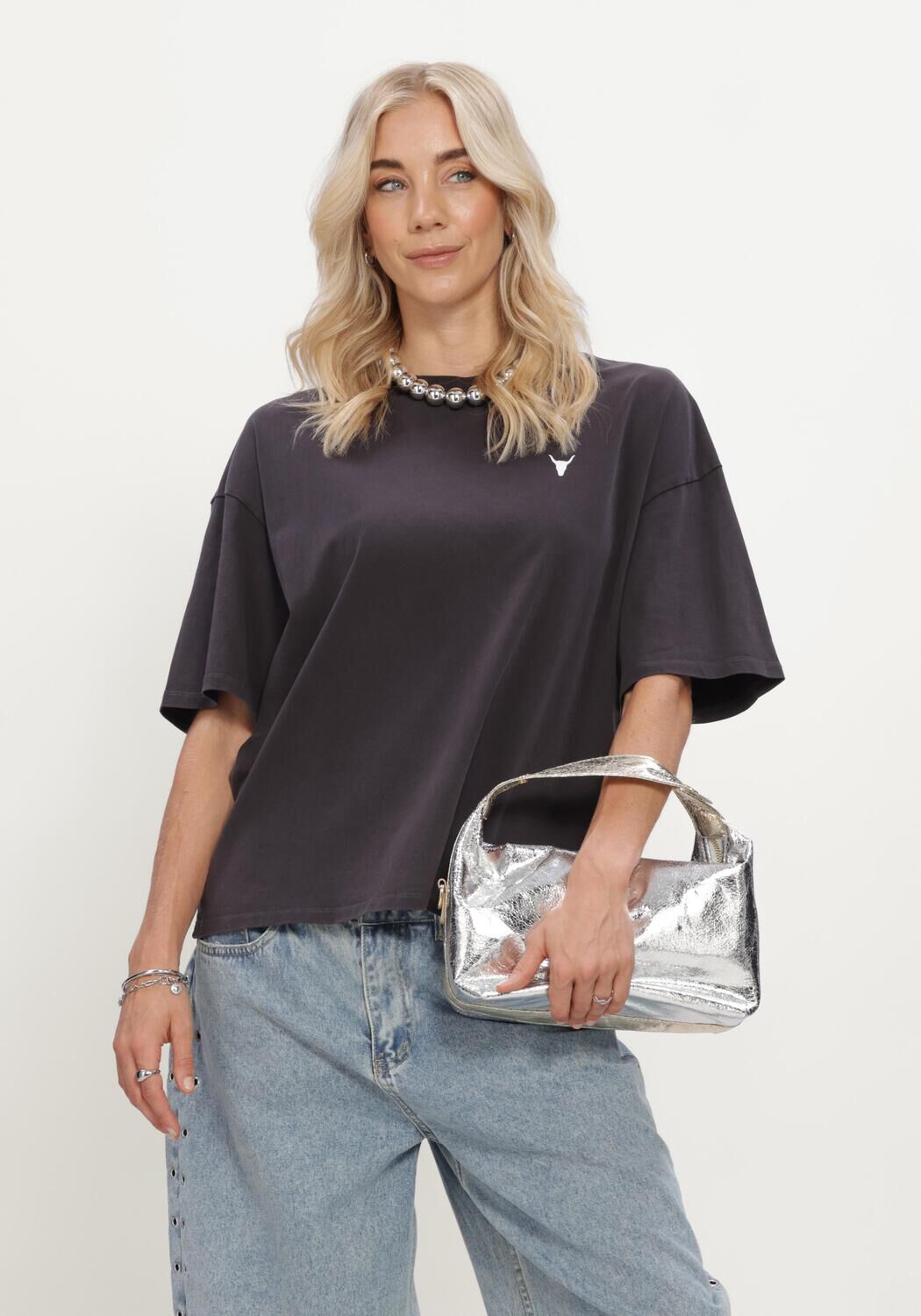 ALIX THE LABEL LADIES KNITTED TOUR T-SHIRT Hauts & T-shirts Gris fonc&eacute; - large