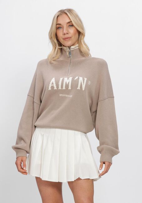 Bruine AIM'N Trui COLLEGE KNITTED HALF ZIP - large