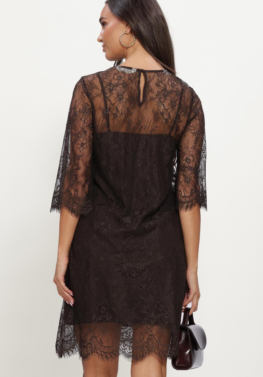 Zwarte Y.A.S. Mini jurk SLWDAPHNE 3/4 SLEEVE LACE MIDI DRESS - large