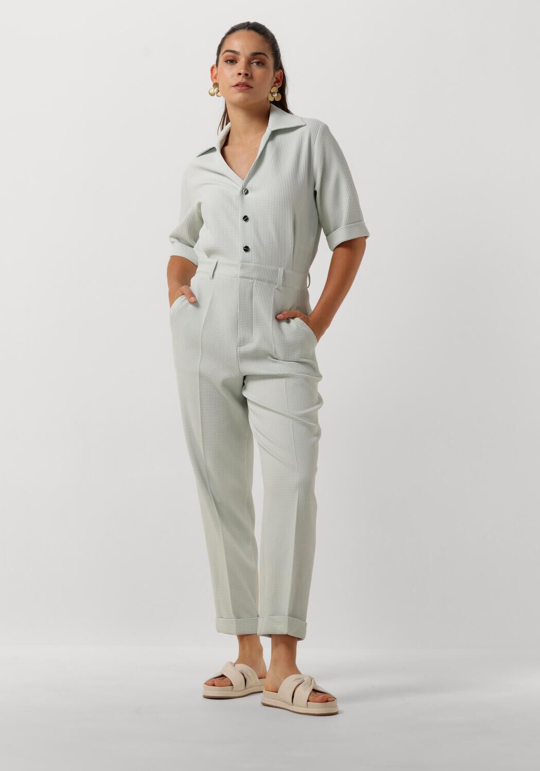 Blauwe VANILIA Jumpsuit WAFEL SHORTSLEEVE Omoda
