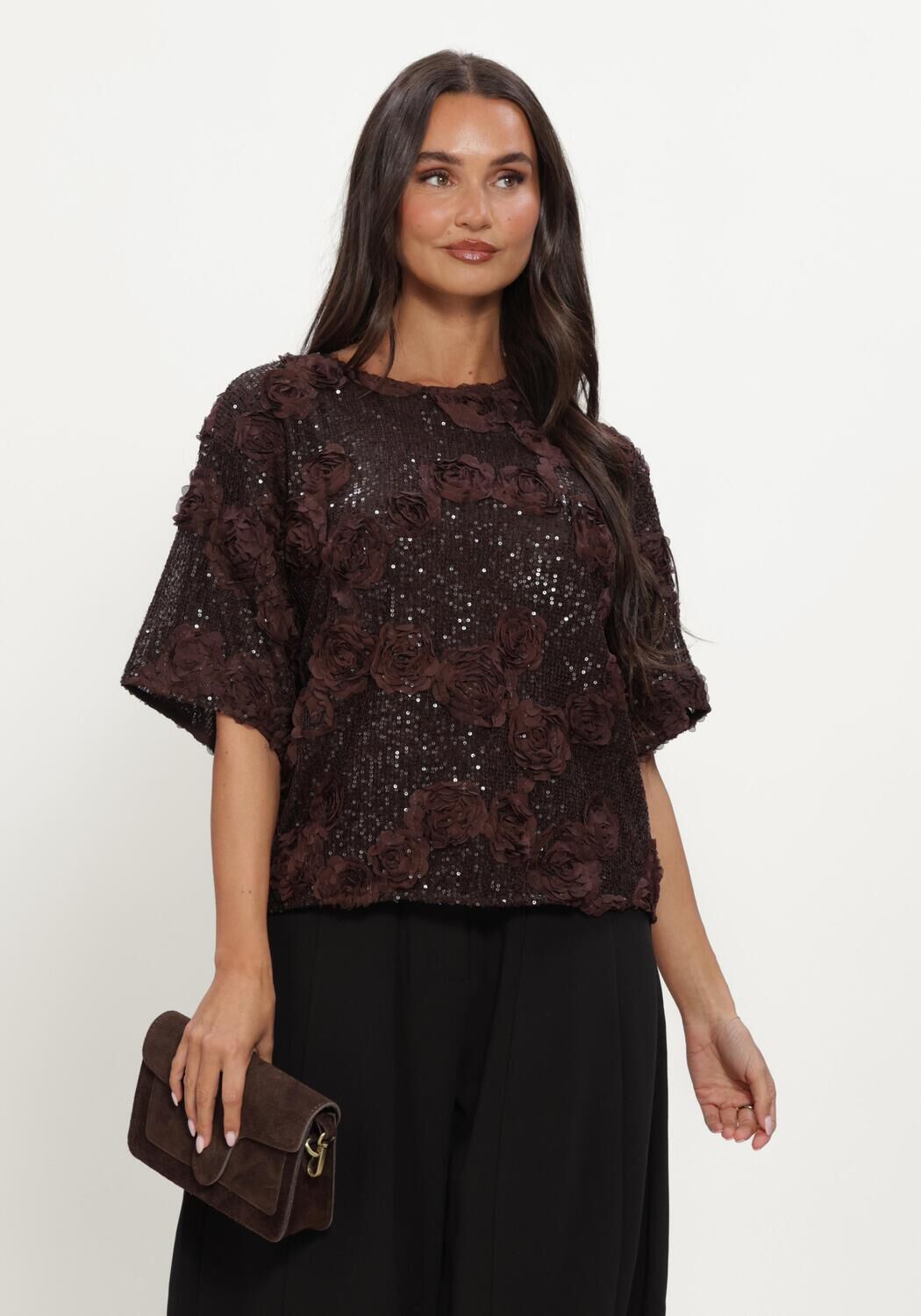 Y.A.S. Haut YASELYSIA 3/4 SEQUIN TOP en marron - large