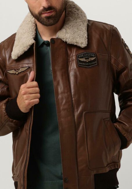 Bruine PME LEGEND Leren jas BOMBER JACKET HUDSON BUFF LEATHER Omoda