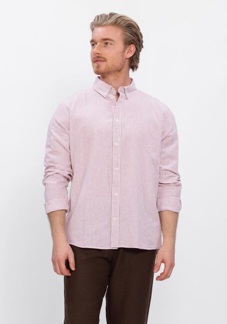 LES DEUX Chemise d&eacute;contract&eacute; KONRAD STRIPE COTTON LINEN SHIRT en rose - large