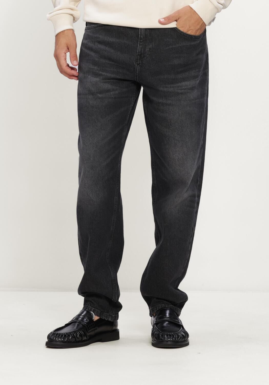 Zwarte LES DEUX Straight leg jeans RYDER WASHED DENIM JEANS - large