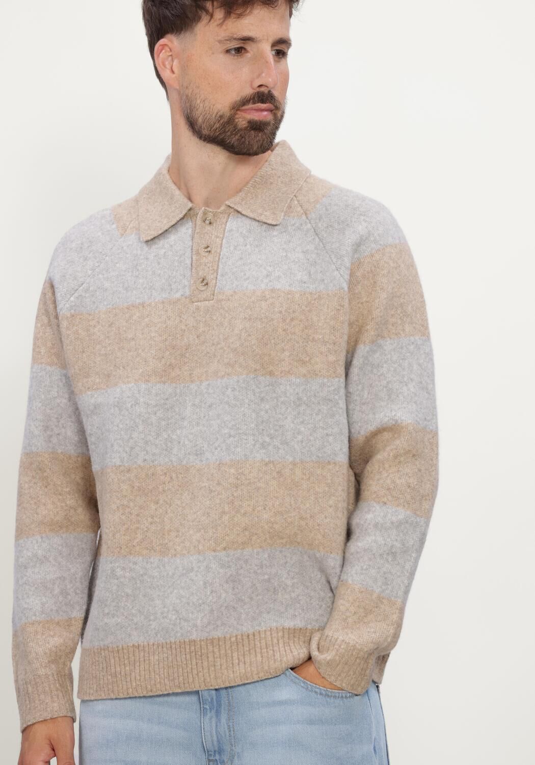 Beige LES DEUX Trui STRIPED MELANGE KNITTED POLO - large
