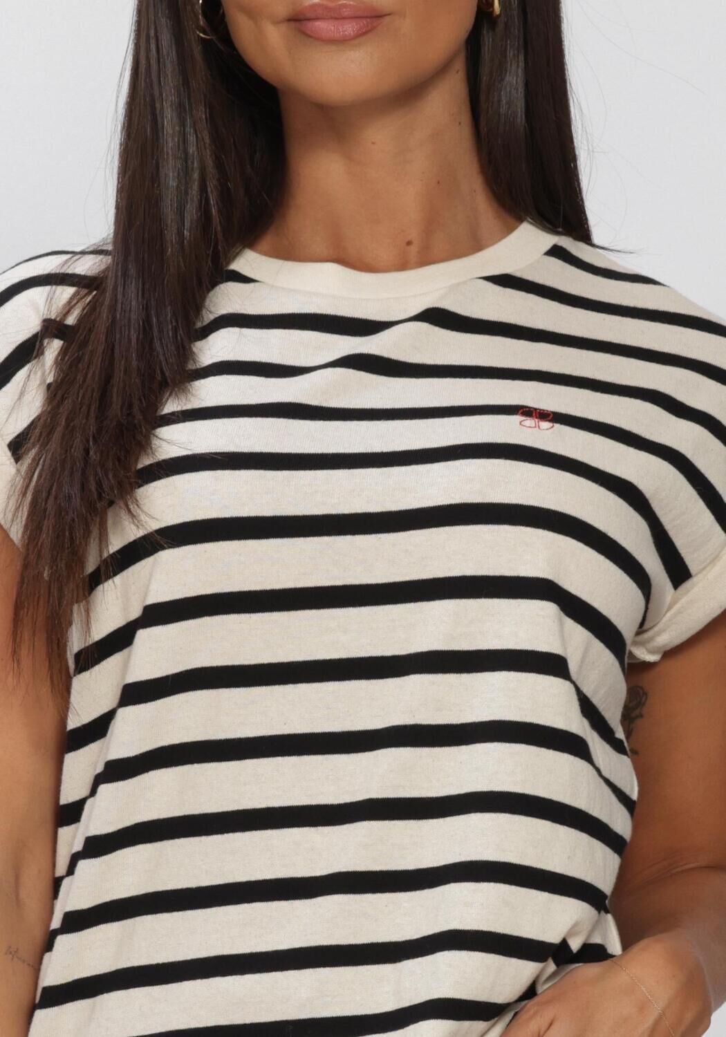 BY-BAR T-shirt TOBI STRIPE LOGO TOP &Eacute;cru - large