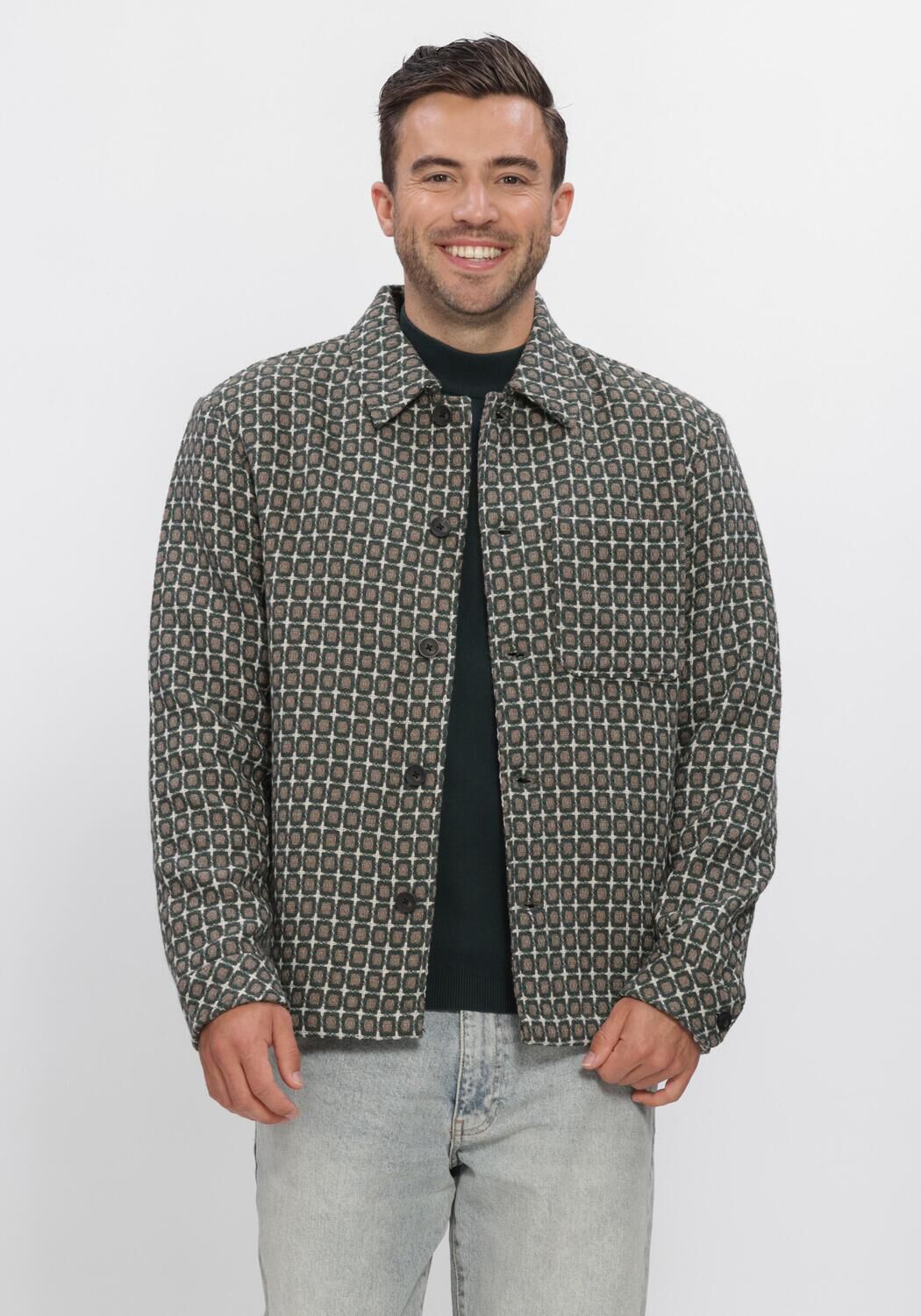 Donkergroene DSTREZZED Overshirt DS_LINO GOLFBALL OVERSHIRT - large