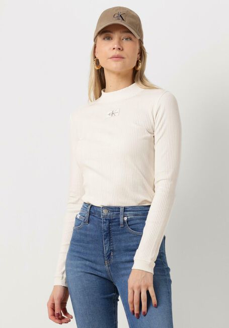 Gebroken wit CALVIN KLEIN Tops & T-shirts BADGE RIB LONG SLEEVE - large