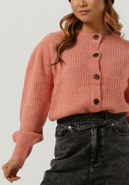 SCOTCH & SODA Gilet KNITTED CREWNECK CARDIGAN WITH PUFFED SLEEVES en rose - large