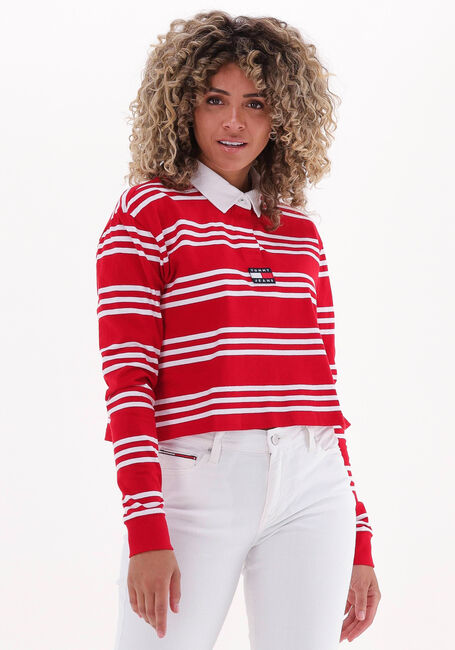 TOMMY JEANS Longsleeves TJW BXY CROP BADGE STRIPES POLO en rouge - large