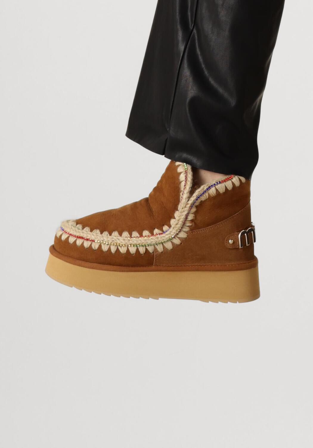 MOU Bottes fourrure ESKIMO 18 PLATFORM RHINESTONES en cognac - large