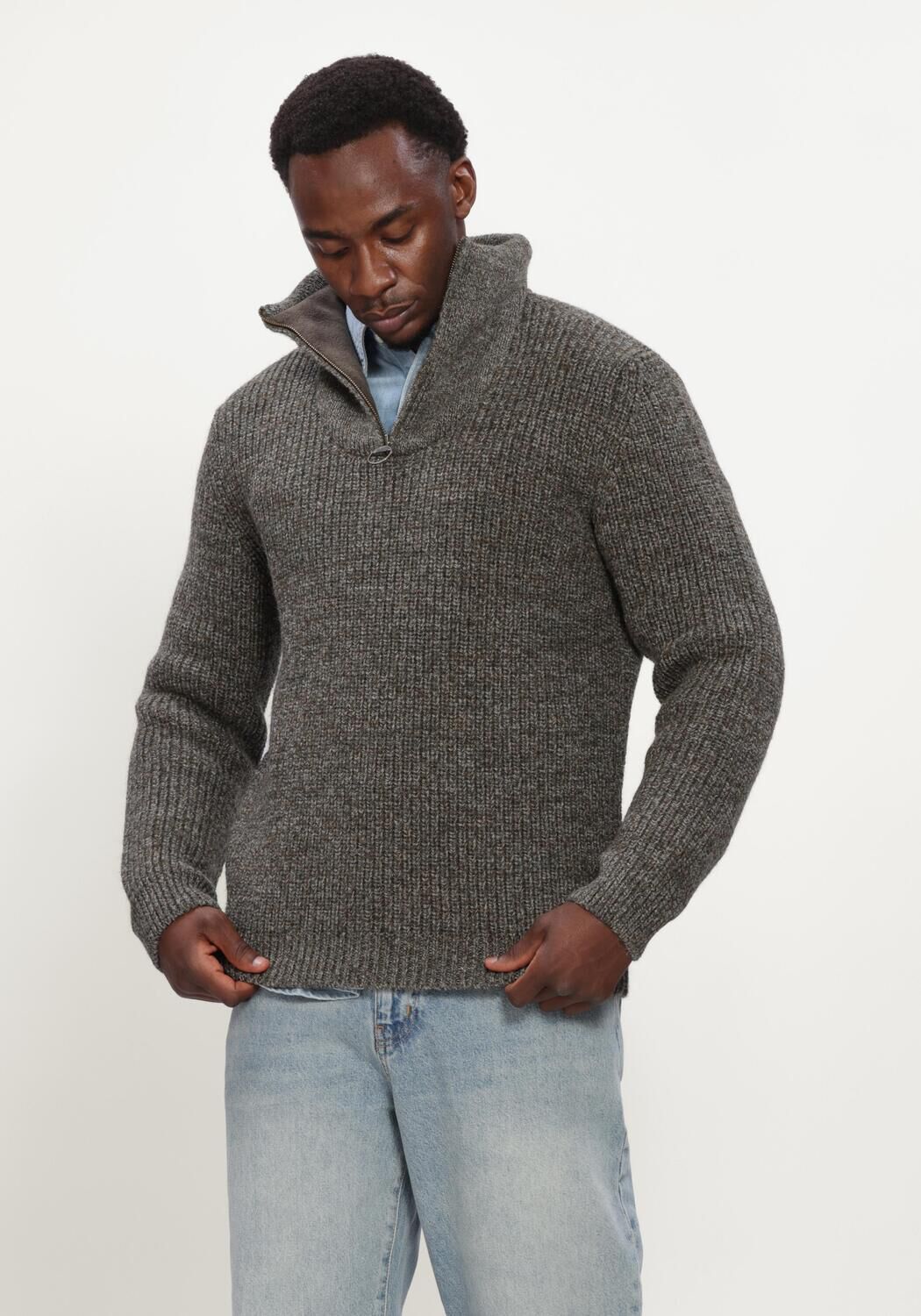 Rode BARBOUR Trui NEW TYNE HALF ZIP KNITTED JUMPER - large