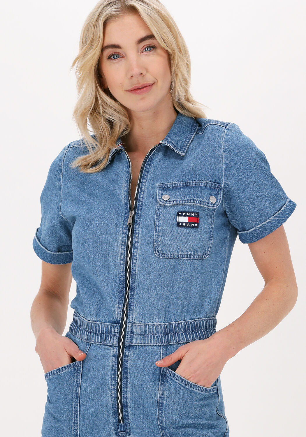 tommy jeans tjw badge denim playsuit bleu clair