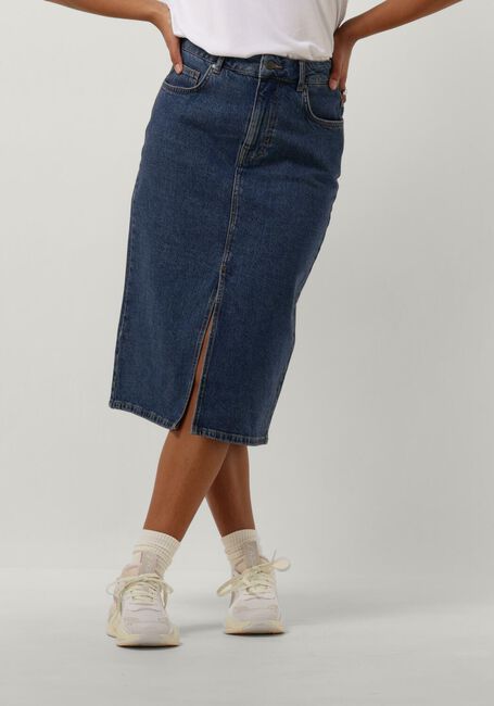 Donkerblauwe OBJECT Midirok OBJELLEN MIDI DENIM SKIRT - large