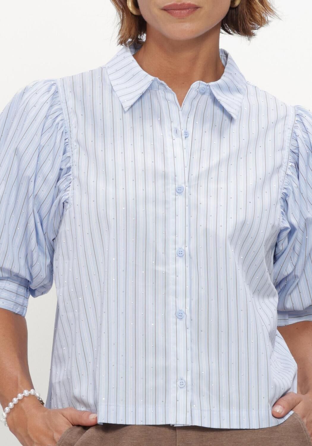Lichtblauwe NEO NOIR  ETTA STRIPE STONE SHIRT - large